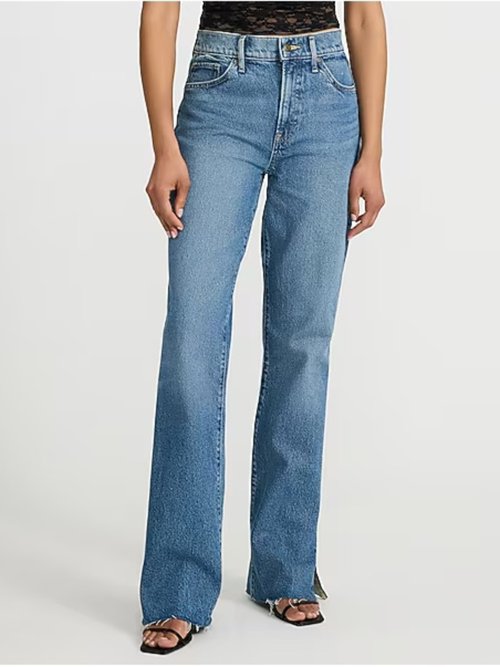 Express Women’s Frayed BootCut Jeans-Mid rise High Stretch